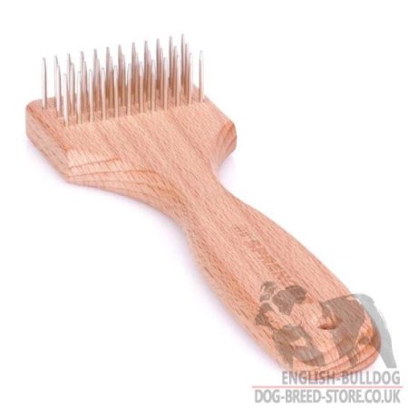 Best Brush for Bulldog Hair, 3 Rows of Metal Teeth and Wooden Handle