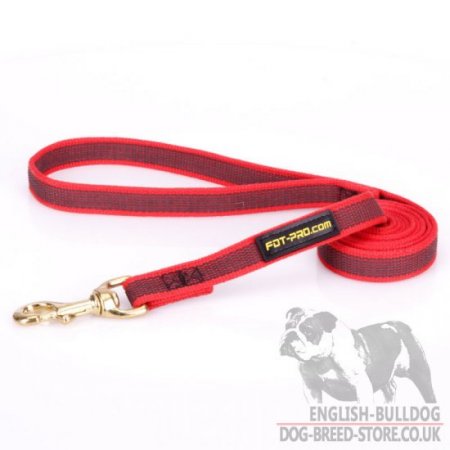 Leash for English Bulldog of Rubberized Non-Slip Red Nylon