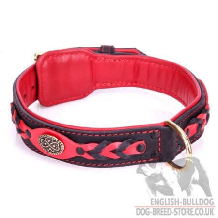 English Bulldog Leather Collar "Heavy Fire" in Red and Black
