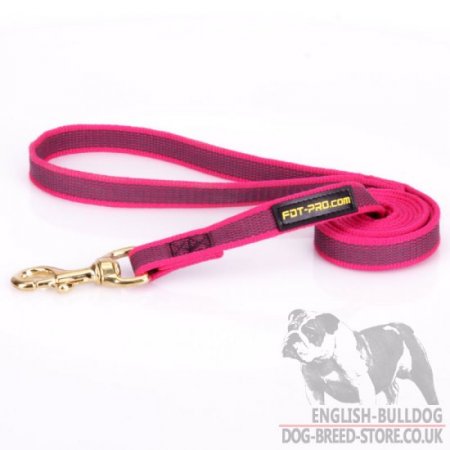 English Bulldog Leash of Pink Nylon with Non-Slip Rubber Rows