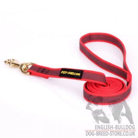 Leash for English Bulldog of Rubberized Non-Slip Red Nylon