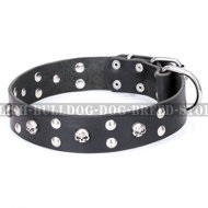 English Bulldog Collar Leather by FDT Artisan "Mystic Skulls"