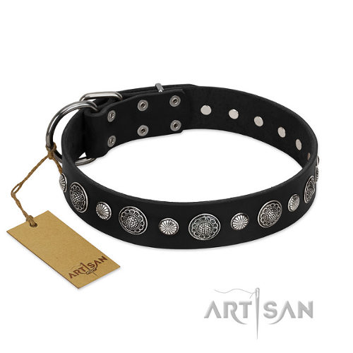 Dog Collar English Bulldog"Vintage Elegance" FDT Artisan, Black