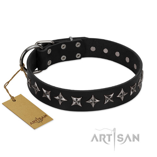 English Bulldog Leather Collar "Lights-Out" FDT Artisan, Black